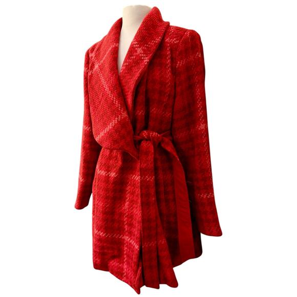 Cabi Evita Red Plaid Wrap Coat Belted Shawl Collar Women’s L #4295 - Picture 7 of 11